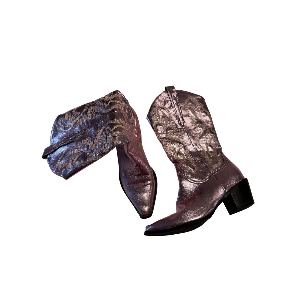 Billini Danilo Pink Metallic Embroidered Western Boots Women's Size 10